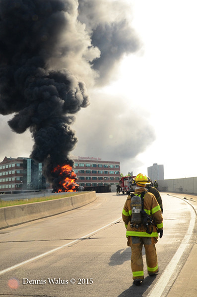 overturned tanker explodes on a highway ramp