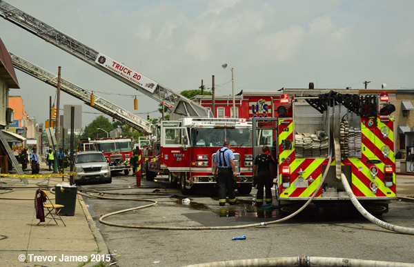 Baltimore City Fire Trucks at fire scene