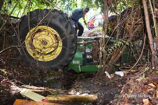 over turned tractor that injured the drive