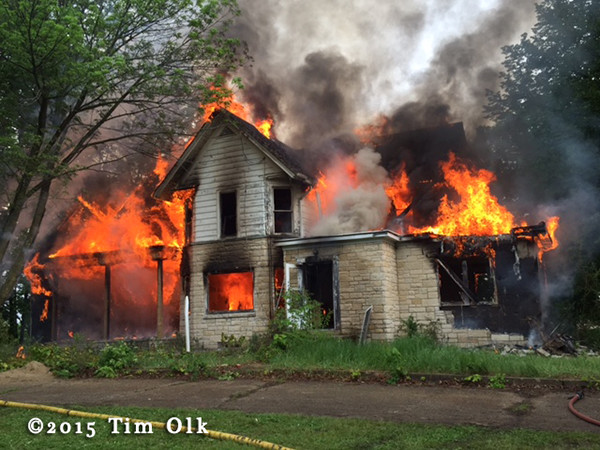 vacant house engulfed in flames for training