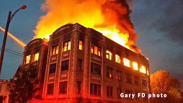 huge building fire in Gary IN