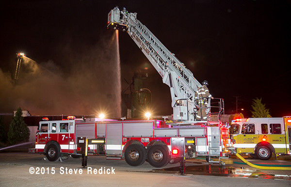 Elk Grove FD tower ladder war fire scene