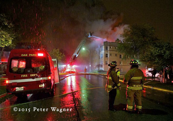 night apartment building fire scene