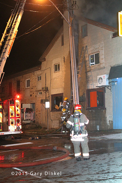 night fire scene in Cambridge Ontario