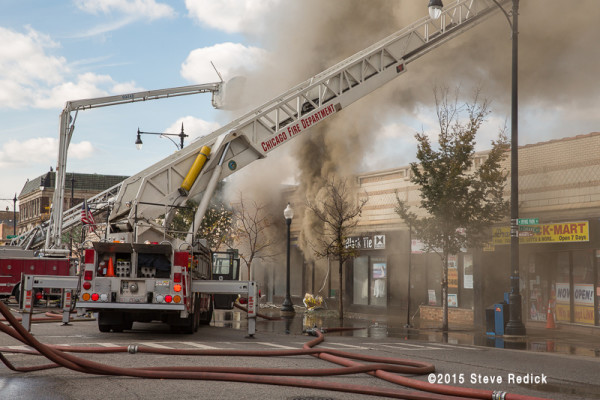 heavy smoke from commercial building fire in Chicago