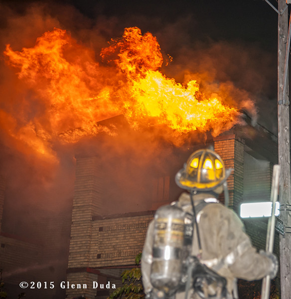 Detroit firefighter with heavy flames