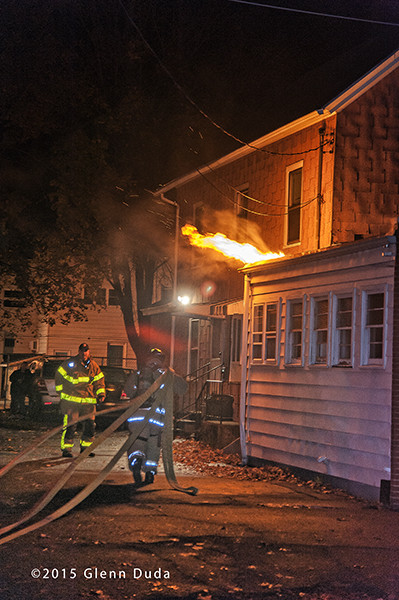 flames from house at night
