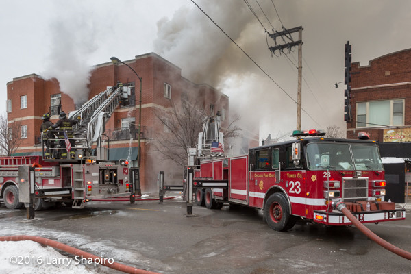 Chicago FD  Pierce Tower Ladders 14 and 23