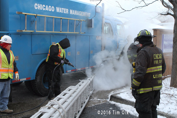 steam used at fire scene on frozen ladder