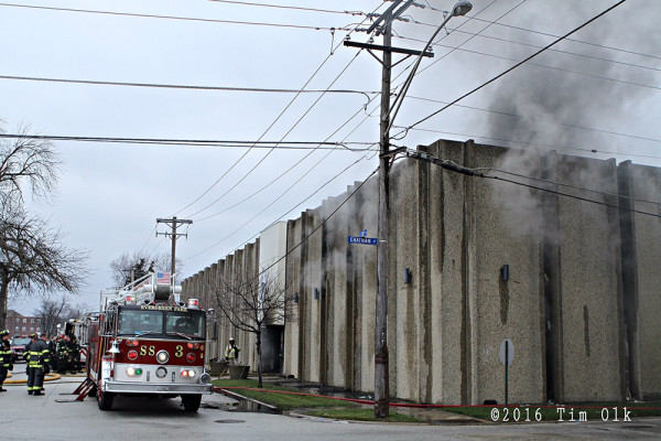 warehouse fire scene