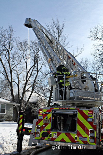 tower ladder at fire scene