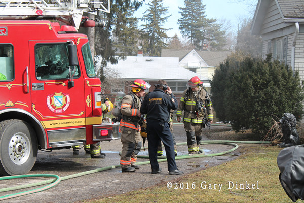 house fire in firefighters at a Cambridge Ontario Canada