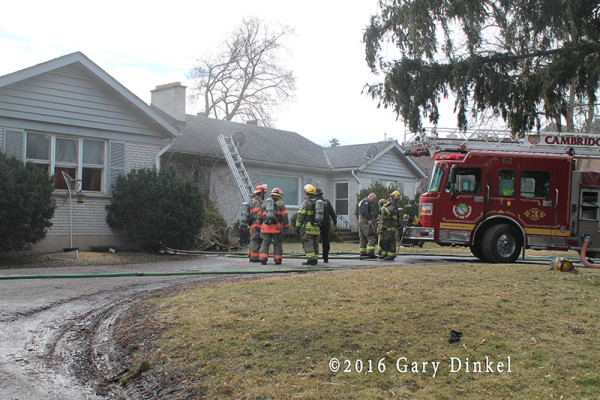 firefighters at a house fire in Cambridge Ontario Canada