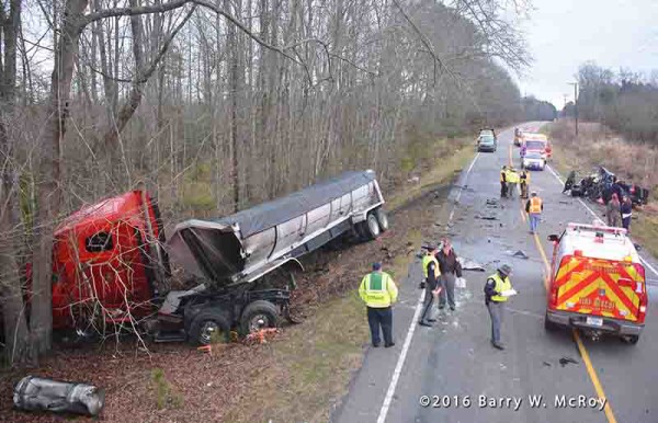 crash site with tractor-trailer
