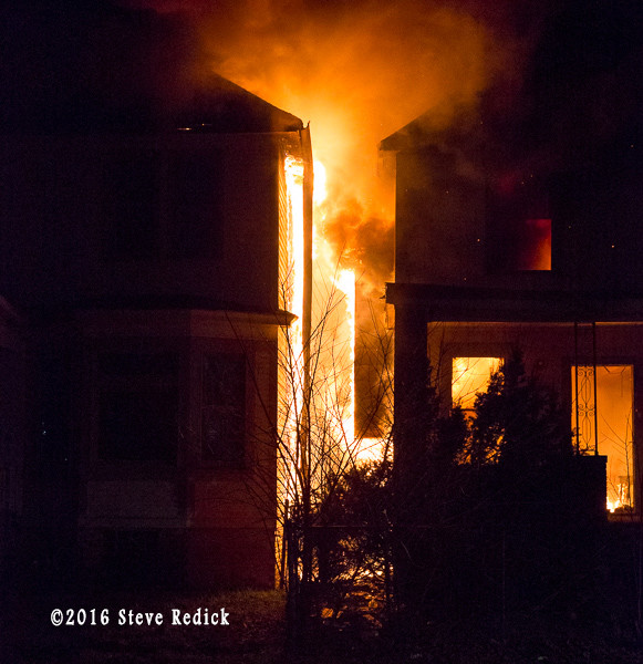 dwelling fire in Detroit at night