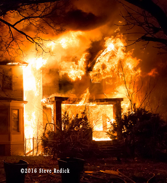 dwelling fire in Detroit at night
