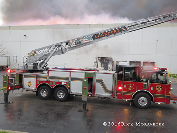 Lockport Township FPD aerial truck at a fire