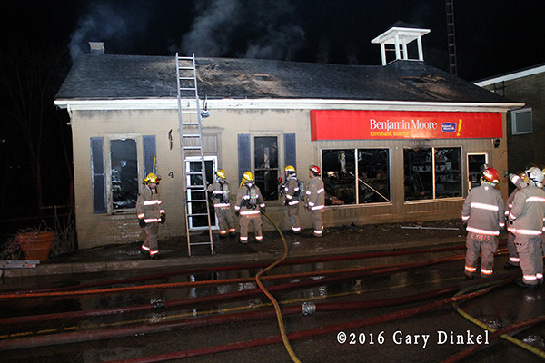 firefighters in Ayer Ontario battle a structure fire