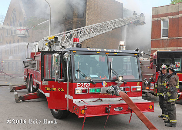 reserve Chicago FD tower ladder at work
