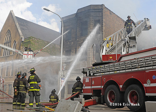 Chicago fire scene involving a red-x building