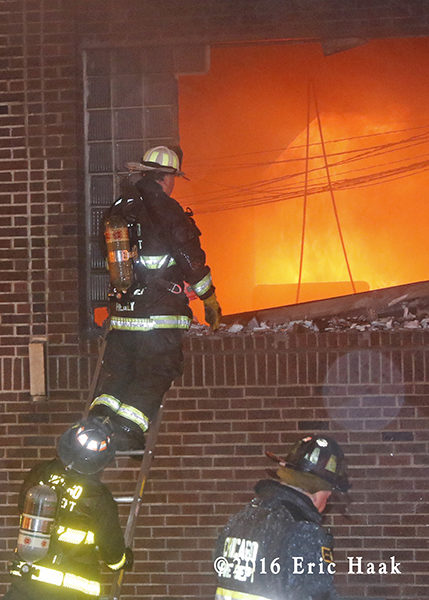 Chicago firefighters at warehouse fire