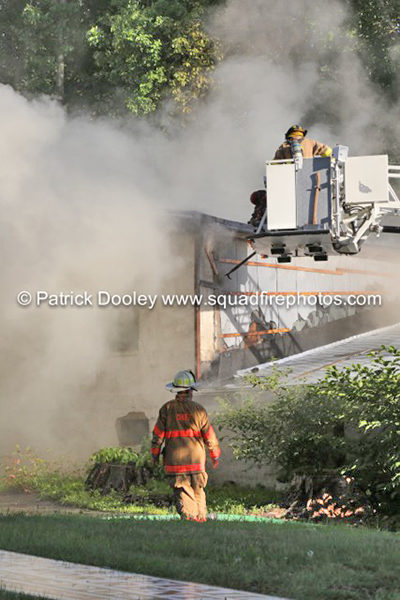 tower ladder elevated master stream at fire