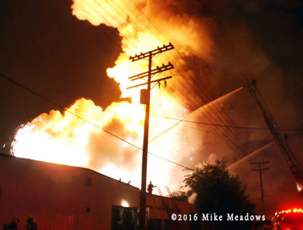 a magnesium-fueled fire in an industrial park