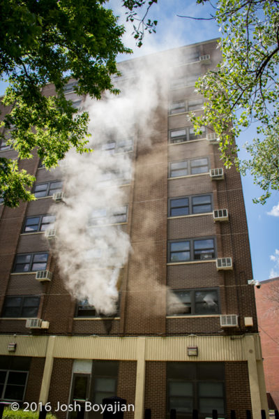 smoke from high-rise building fire in Chicago