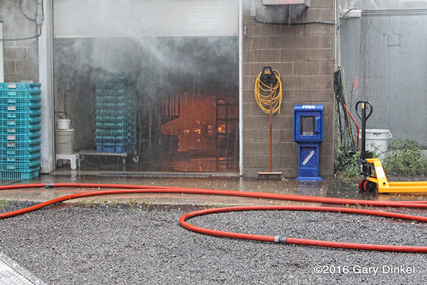 smoke from overhead door during a fire