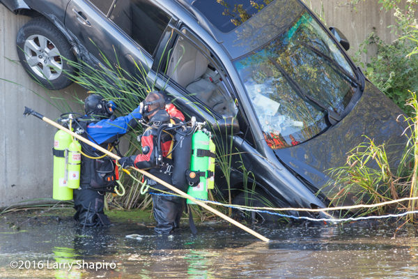fire department divers rescue trapped victim in a car