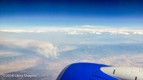 A wildfire burning in Utah as seen from an airplane 7/24/16