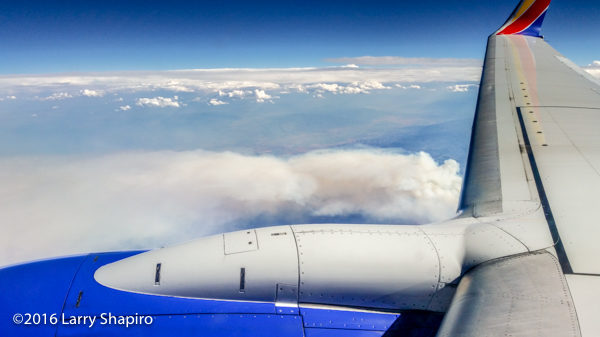 A wildfire burning in Utah as seen from an airplane 7/24/16