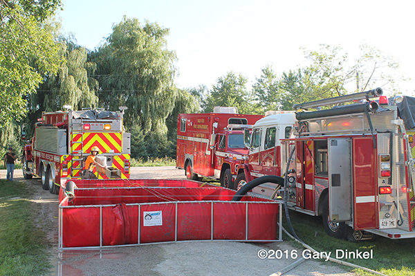 fire department fire engines draft from portable tanks