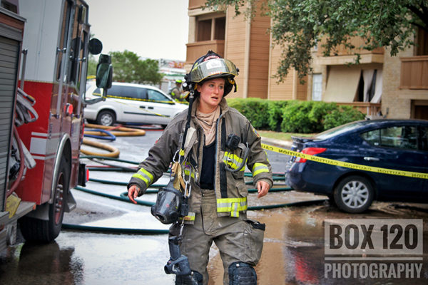 female firefighter after battling a fire