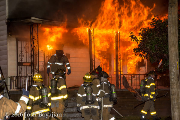 Detroit firefighters at the scene of a vacant dwelling fire