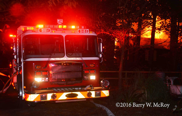 E-ONE fire engine at night fire scene