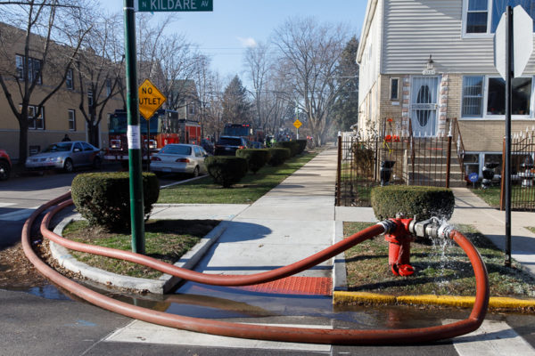 large diamter hose (LDH) hooked to hydrant