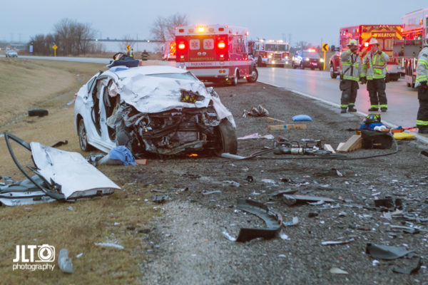 aftermath of fatal car crash in West Chicago IL