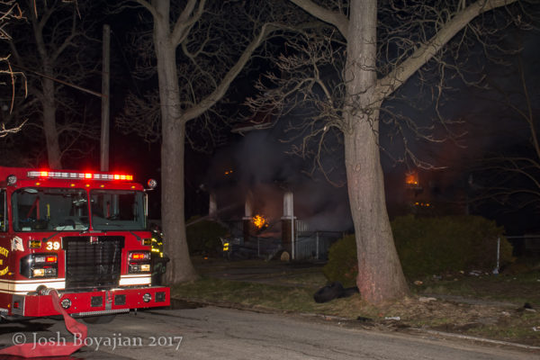house fire at night in Detroit