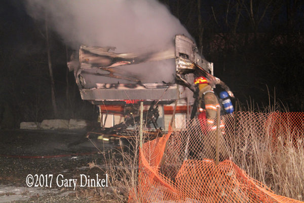 recreational trailer destroyed by fire
