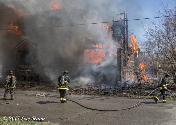Detroit firefighters battle a commercial buildings fire