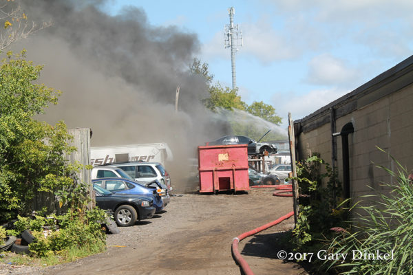 kitchener Ontario firefighters battle scrapyard fire