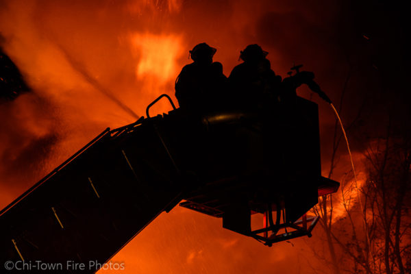 Detroit FD Sutphen tower ladder battles massive fire