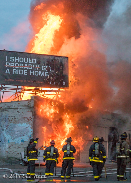 massive flames from commercial building fire in Detroit