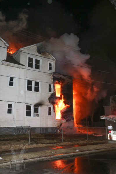 flames from building fire at night