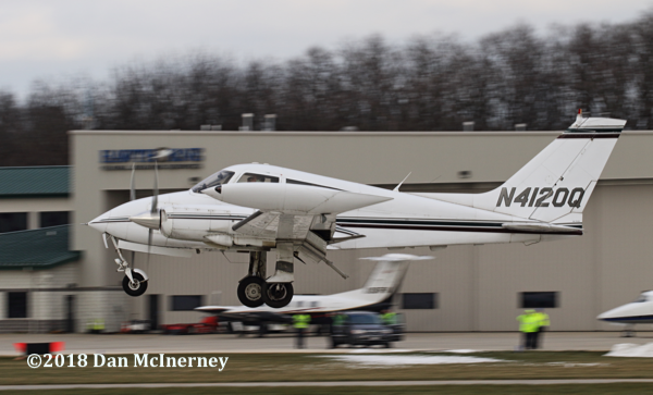 1967 Cessna 310N with unlocked front landing gear  lands at Chicago Executive Airport