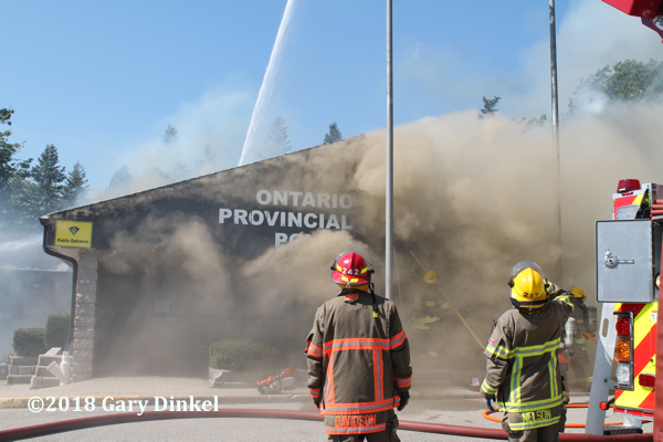 heavy smoke pours from Ontario Provincial Police building fire
