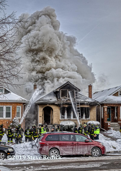 heavy smoke from a Chicago bungalow on fire