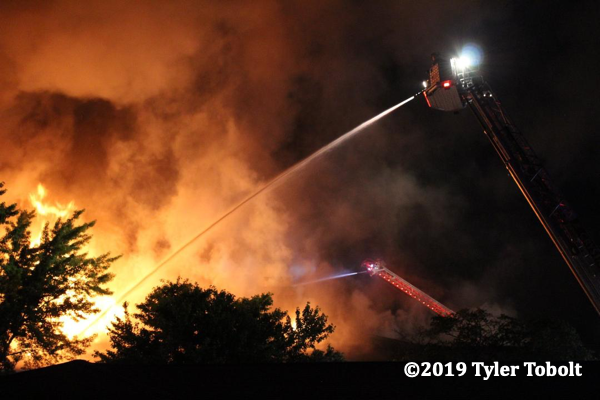 massive flames from house fire at night