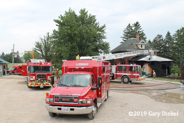 fire trucks at fire scene in Ontario